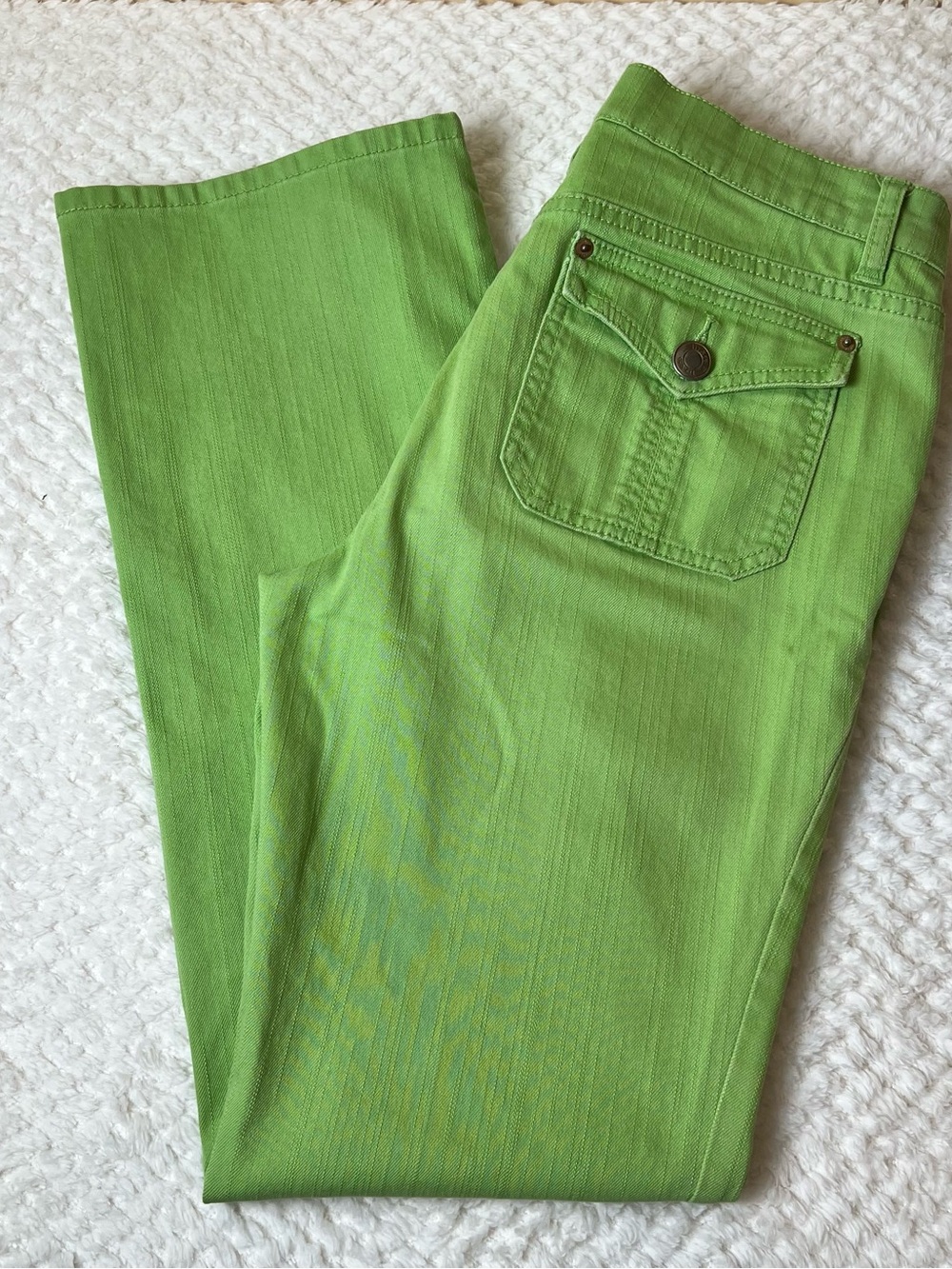 liz & co. Bright Green Straight-Leg Stretch Jeans Y2K Vibrant Streetwear Funky